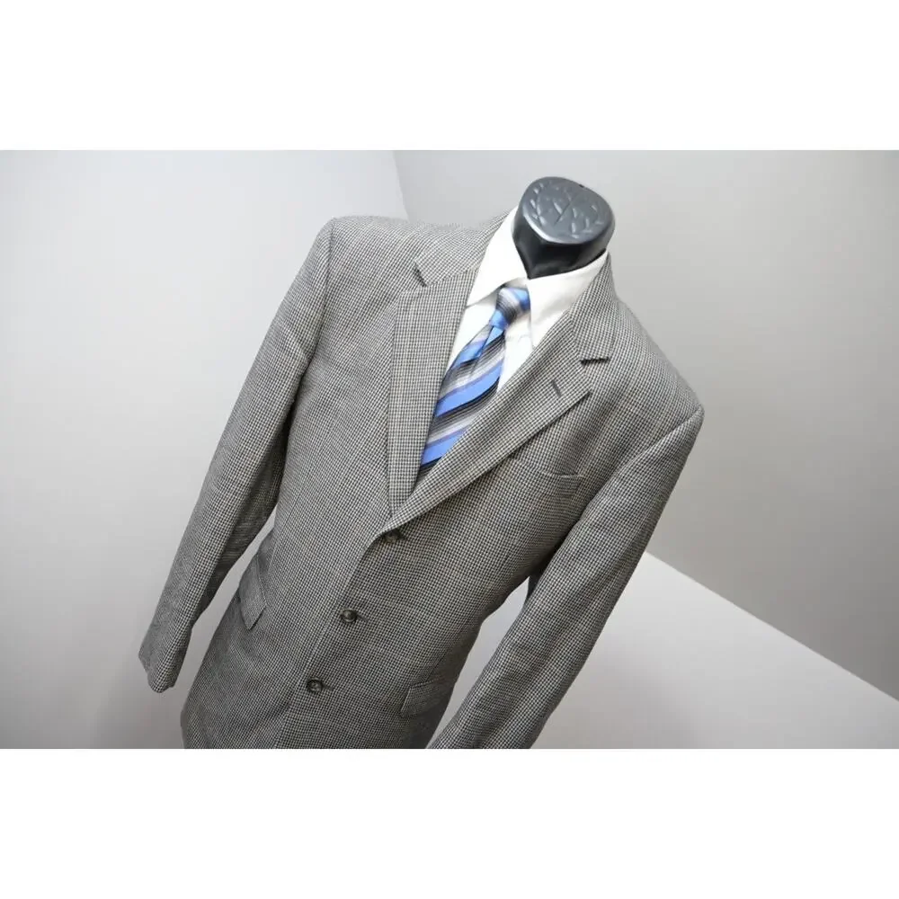 Jos A Bank Blazer Silk Wool Houndstooth 3 Button Sports Jacket Mens Size 44 Long - Picture 4 of 11